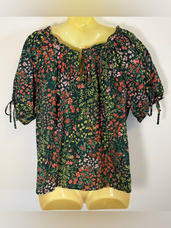 NWT LOFT Green Floral Puff Sleeve Blouse - Picture 2 of 6